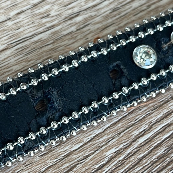 Girls Rhinestone Western Belt 28" Black Leather Removable Buckle 1" Wide - Picture 7 of 9